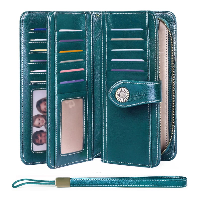 FALAN MULE Women's Wallet Genuine Leather RFID Blocking Large Capacity Trifold Ladies Wallet Wristlet Clutch Card Holder - Image 1